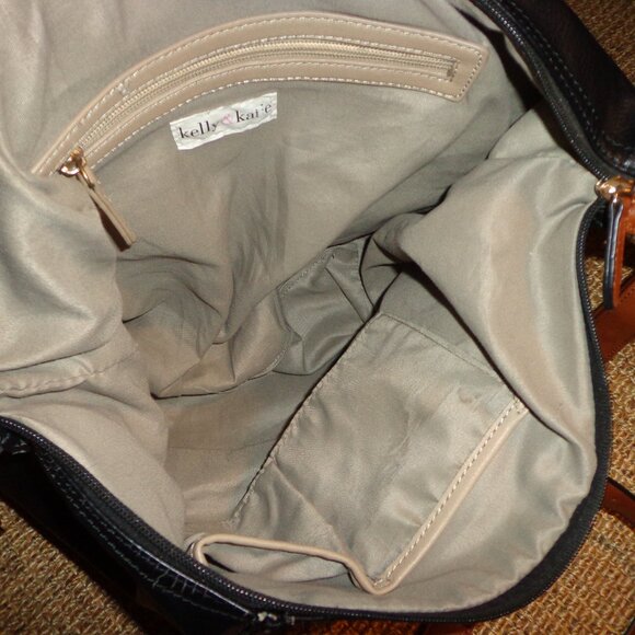 Kelly & Katie Satchel Bag Black/Tan Double Adj. Handle Straps Zip/Snap Closure - Picture 8 of 14